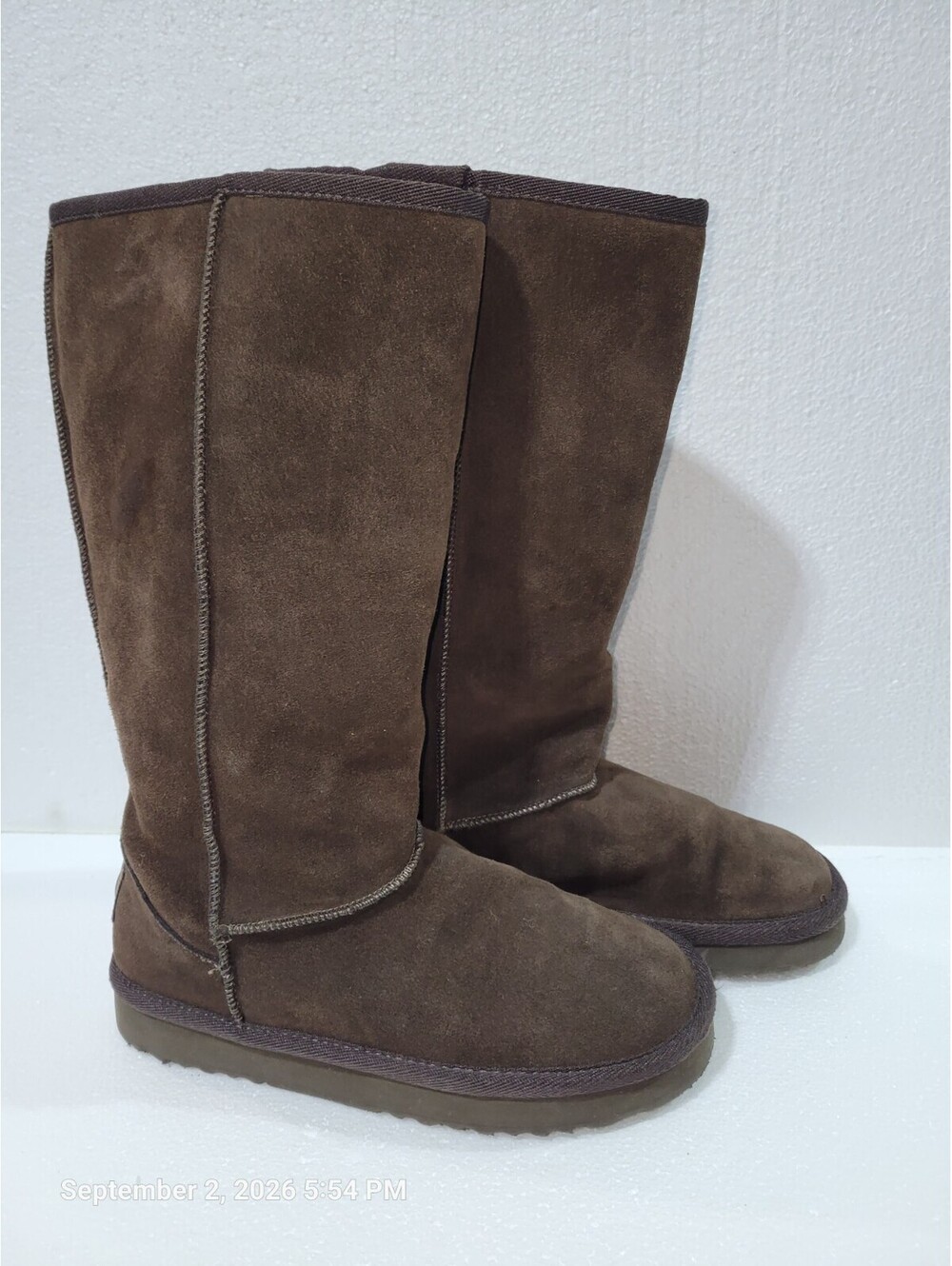 Skechers Australia Womens Tall Suede Winter Boots, Brown Faux Fur Lined